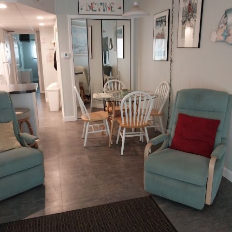 Dining area with table and seating